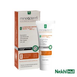 ژل ضدآفتاب پوست چرب ماینودرم بدون رنگ و ضدجوش spf 50 mineaderm